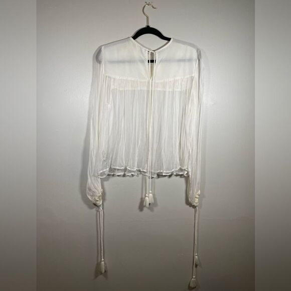 FREE PEOPLE Boho sheer embroidered ivory Blouse Size S - Picture 5 of 7